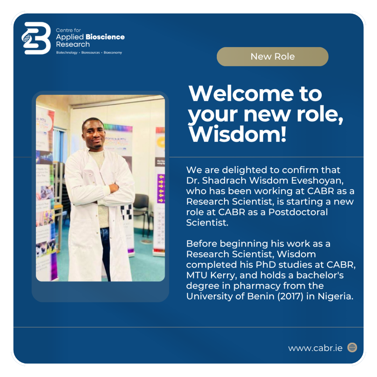 Welcome to your new role, Wisdom!