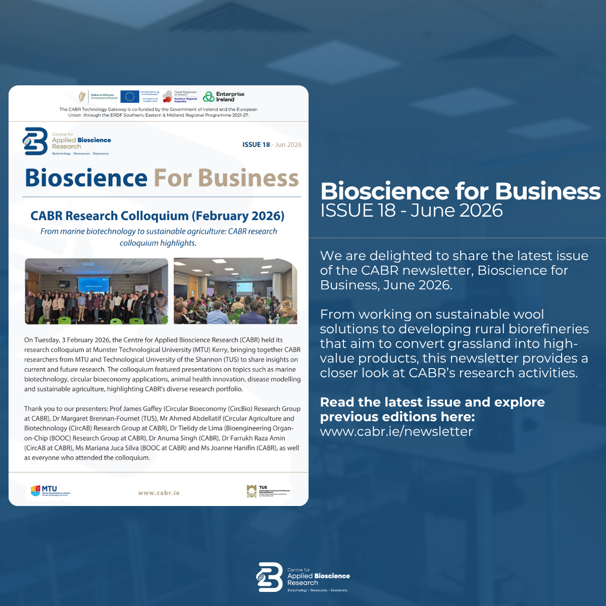 Newest Edition of the CABR Newsletter (Bioscience for Business – ISSUE 18 – June 2026) Newest Edition of the CABR Newsletter (Bioscience for Business - ISSUE 18 - June 2026)