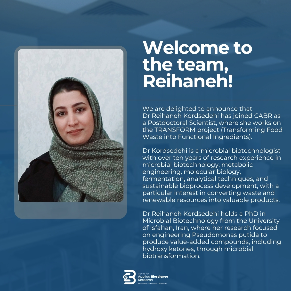 Dr Reihaneh Kordsedehi - CABR New Staff
